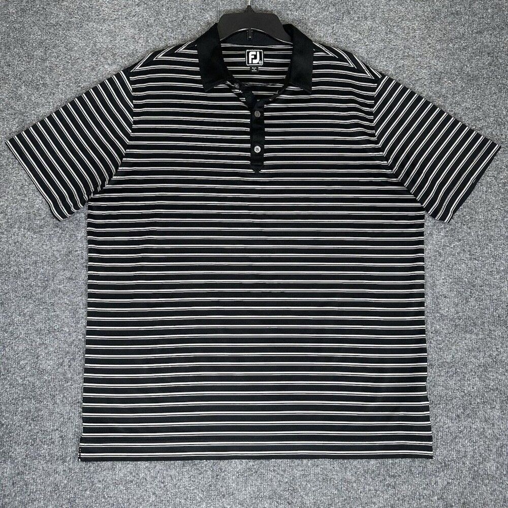 Footjoy Polo Shirt Mens XL Black Grey Striped‎ Athletic Fit FJ Golf Short Sleeve
